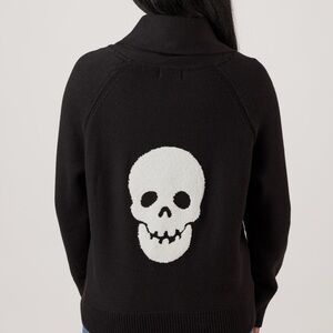 Mia & Tess. White Skull Button-Up Cardigan in Black. M. NWT.